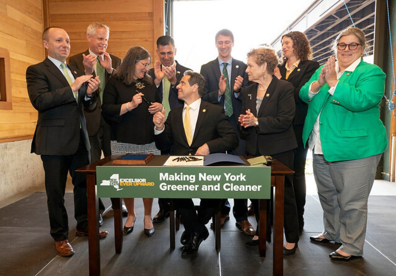Governor Cuomo, in a ceremonial bill signing on Monday, Earth Day. 